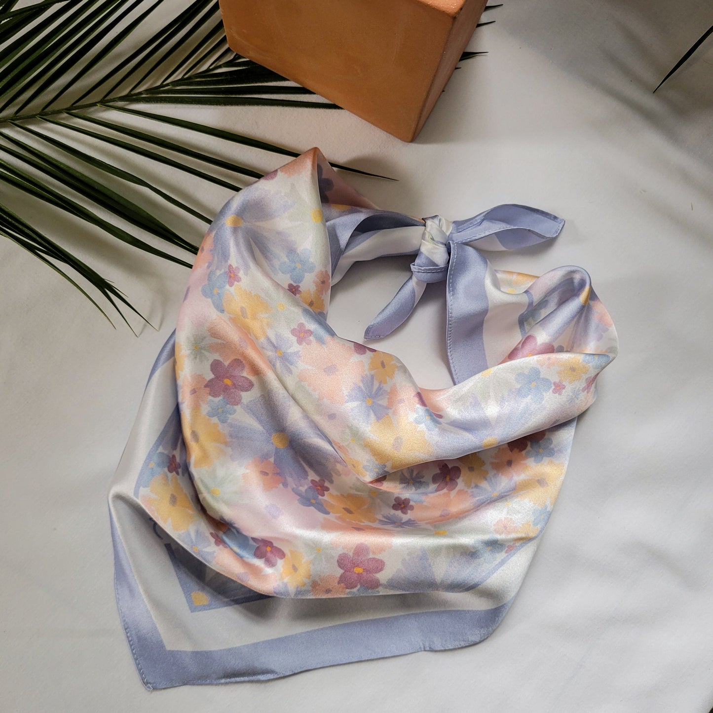 Painted Floral 100% Mulberry Silk Scarf - White