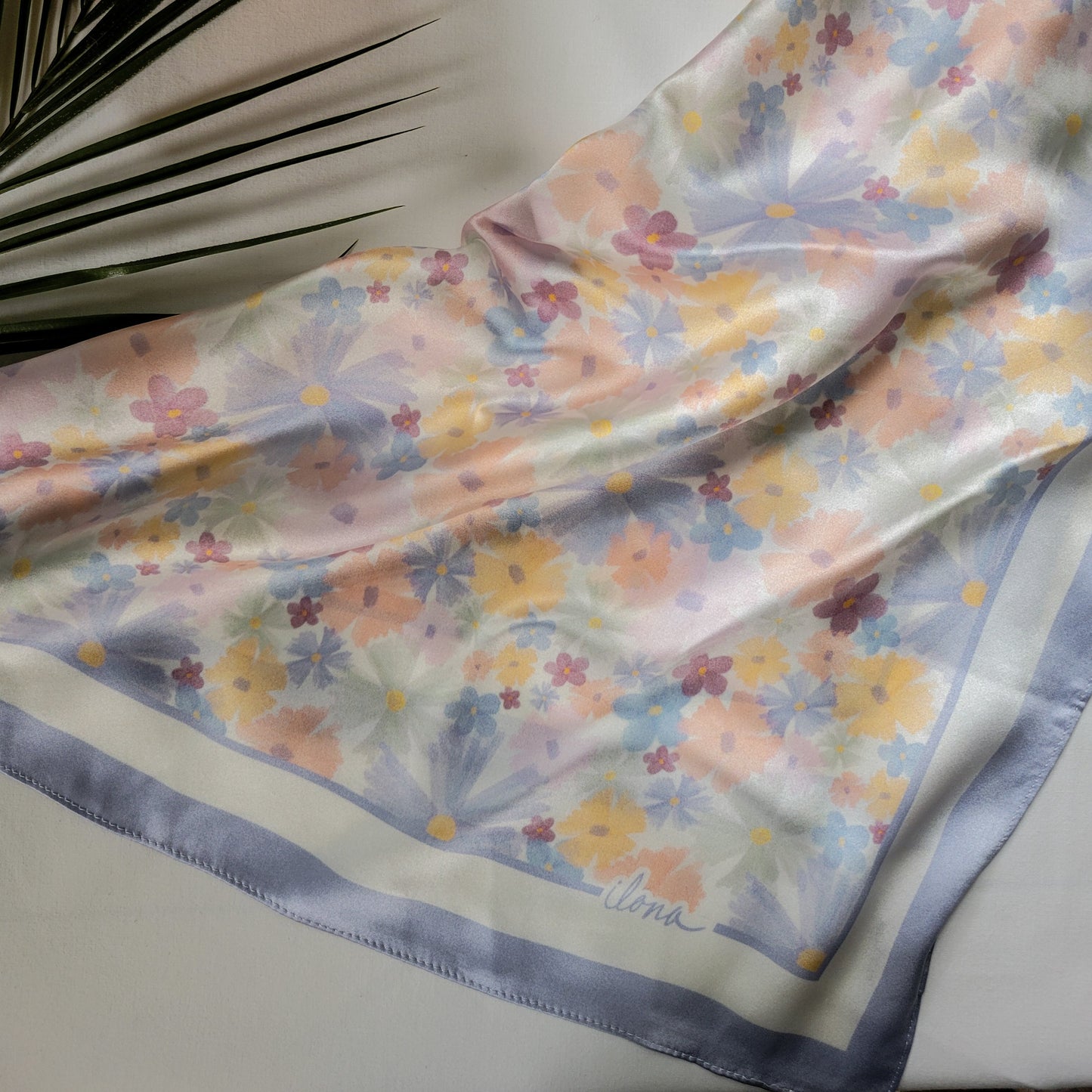 Painted Floral 100% Mulberry Silk Scarf - White