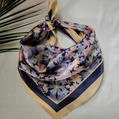 Painted Floral 100% Mulberry Silk Scarf - Purple