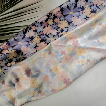 Painted Floral 100% Mulberry Silk Scarf - White